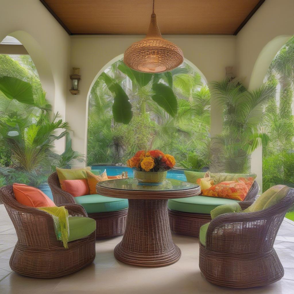 Round Weave Table in a Tropical Setting