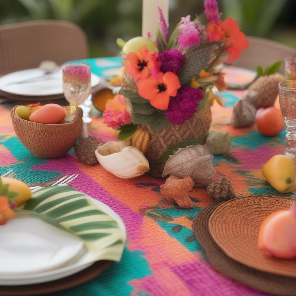 Styled Tropical Island Decor Weave Table