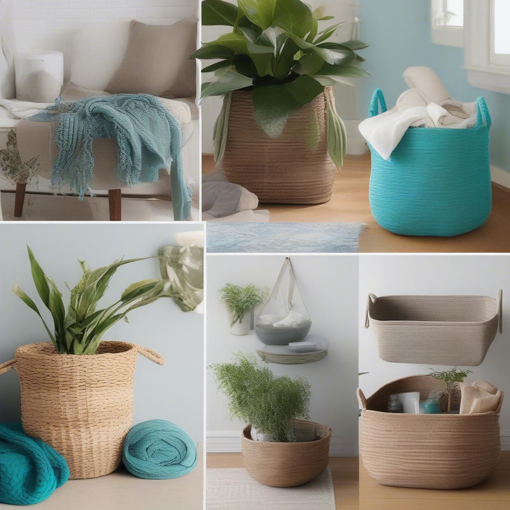 Different ways to use turquoise weave baskets for storage