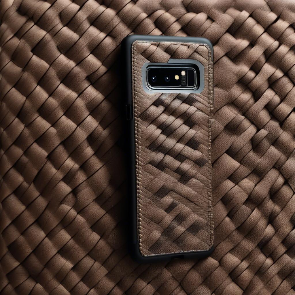 Close-up view of a turtleback basket weave holster designed for the Galaxy Note 8, showcasing the intricate woven pattern and durable construction.