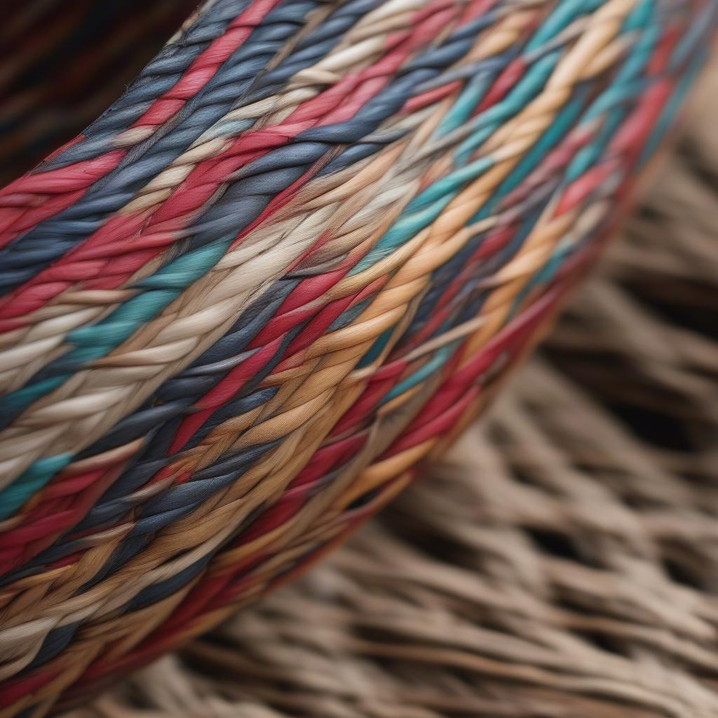 Twining basket weaving close-up showing intricate weaving pattern.