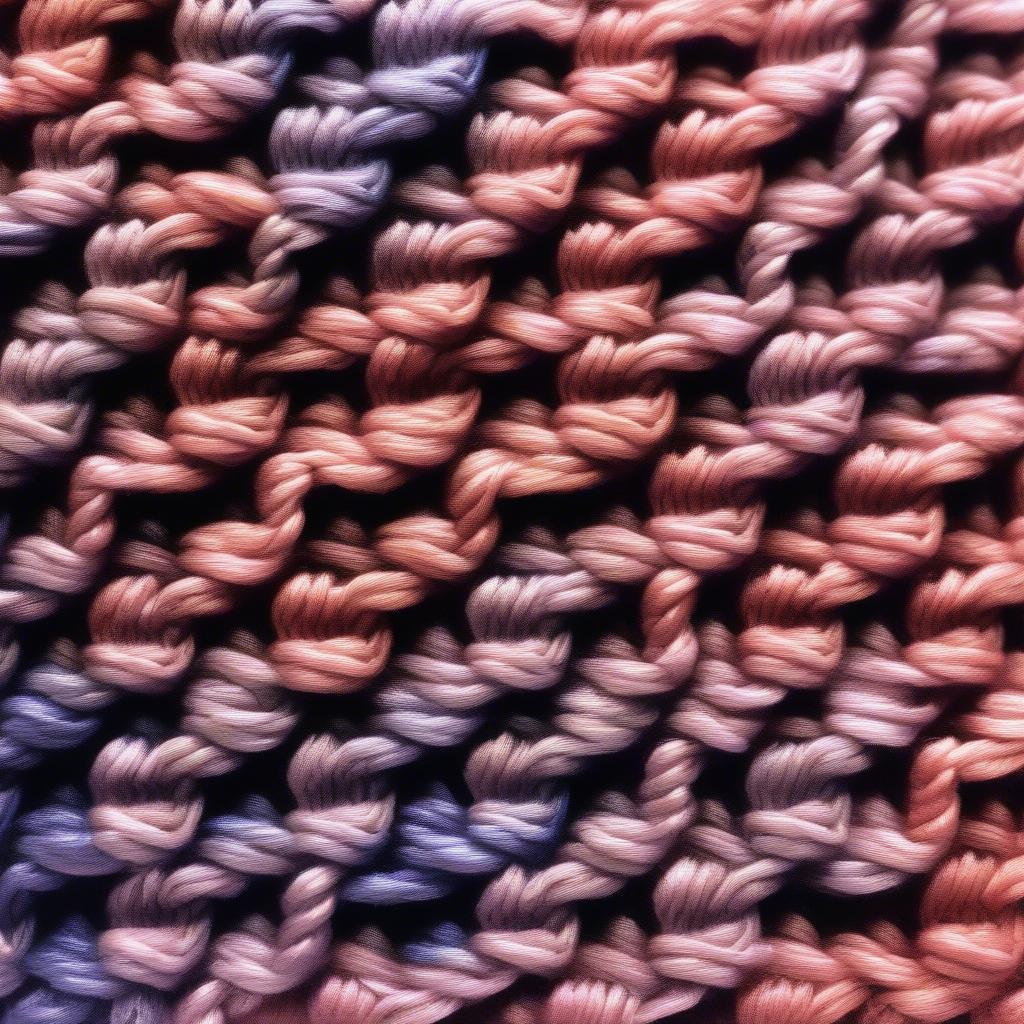 Close-up view of the two-color basket weave crochet stitch