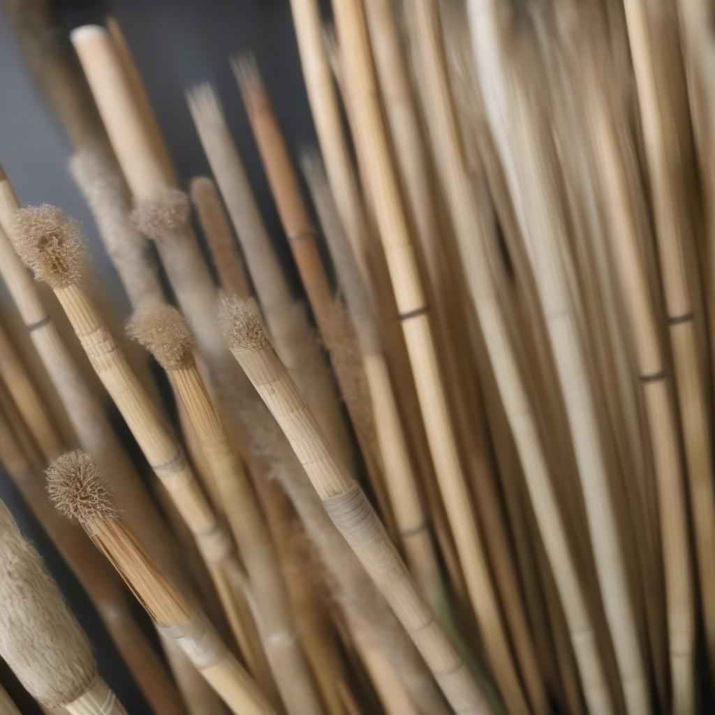 Different types of reeds used in basket weaving, including flat and round reeds.