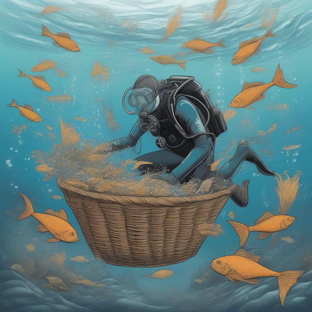 The myth of underwater basket weaving depicted in a humorous illustration.