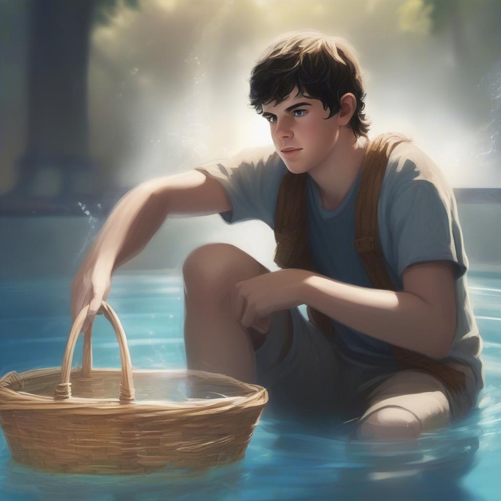 Percy Jackson practicing underwater basket weaving at Camp Half-Blood.