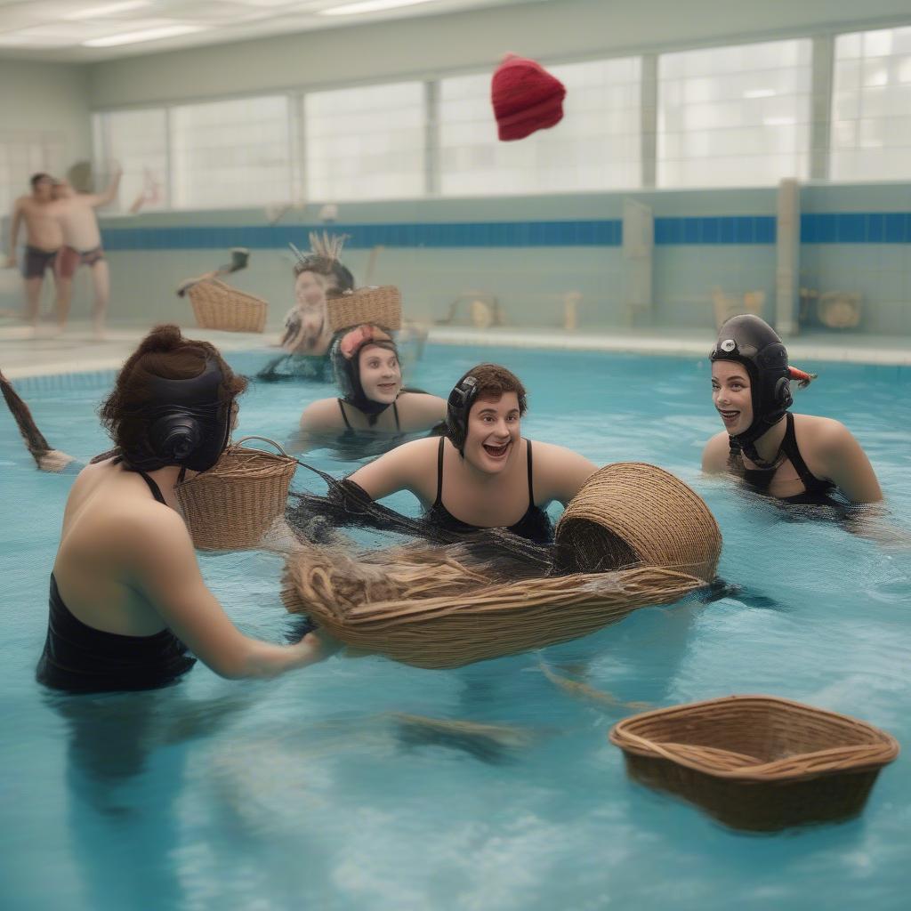 Students participating in a humorous underwater basket weaving class at RIT