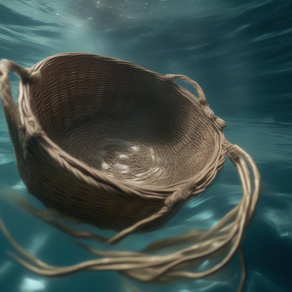 A close-up of a woven basket submerged underwater, symbolizing the hidden depths and unexpected value of seemingly simple skills. 