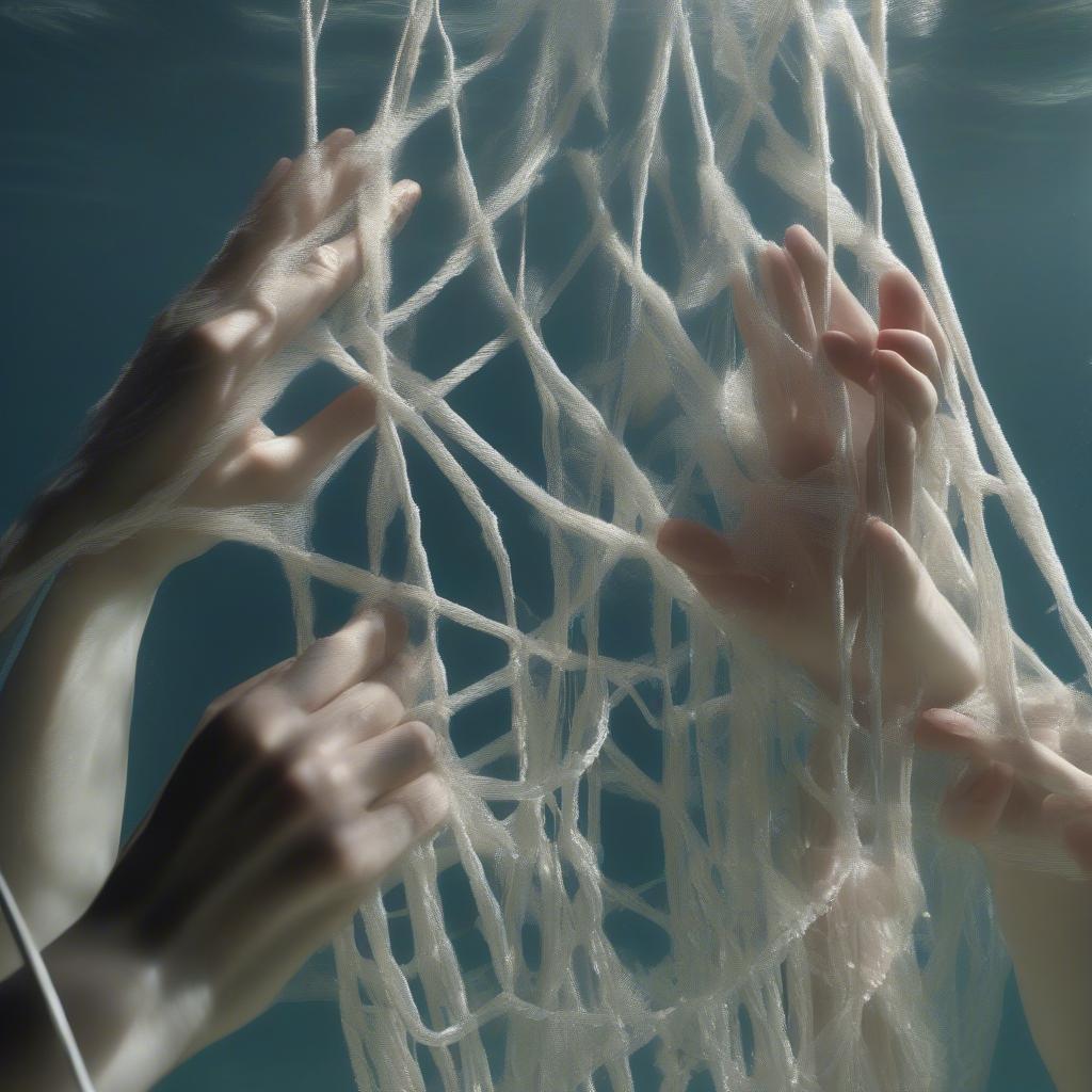 Demonstrating specialized techniques for underwater basket weaving.