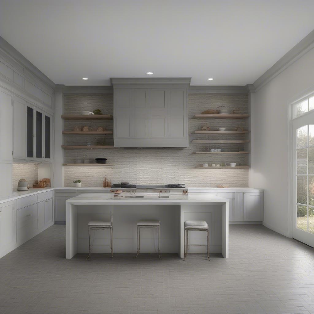 Valentino Grey Basket Weave Tile used as a kitchen backsplash, adding a touch of elegance and texture.