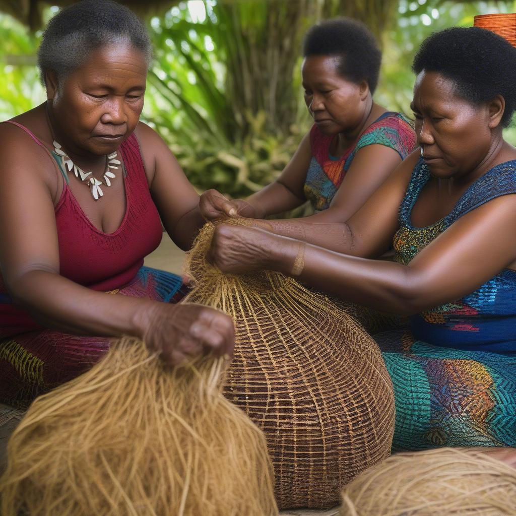 Vanuatu Women Weaving Traditional Bags