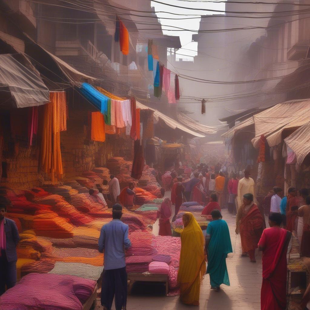 Busy Textile Market in Varanasi, India