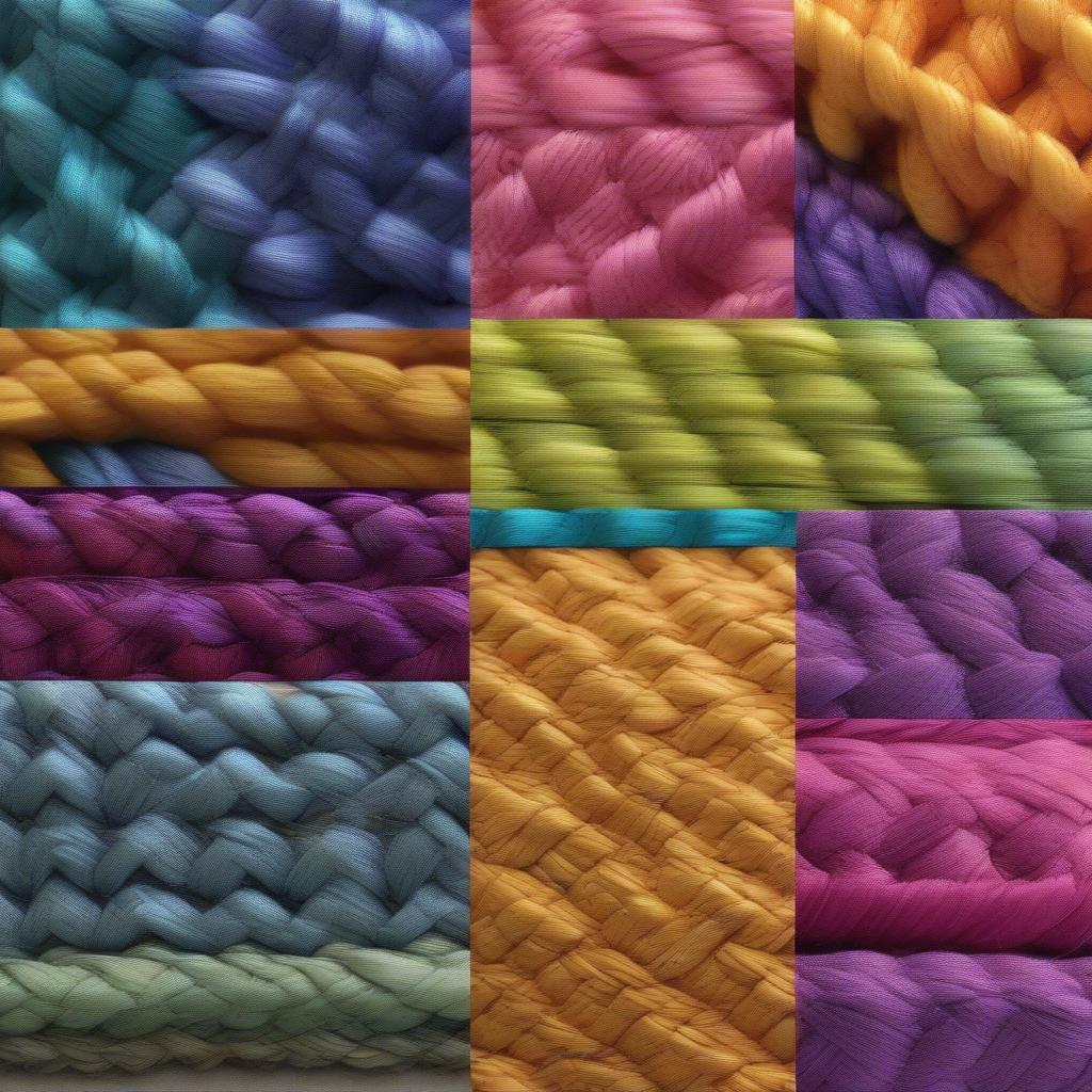 Different variations of basket weave stitch, showcasing the use of various thread colors and stitch lengths.