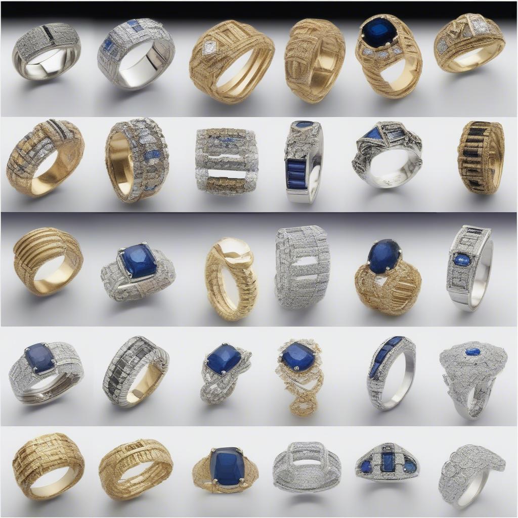 Variety of Basket Weave Rings with Sapphire and Diamond