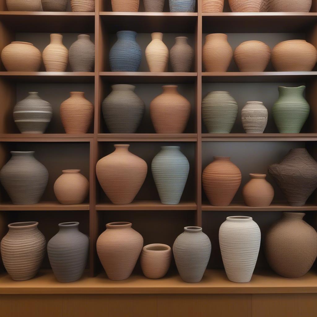 Different styles and sizes of contemporary basket weave pottery vases