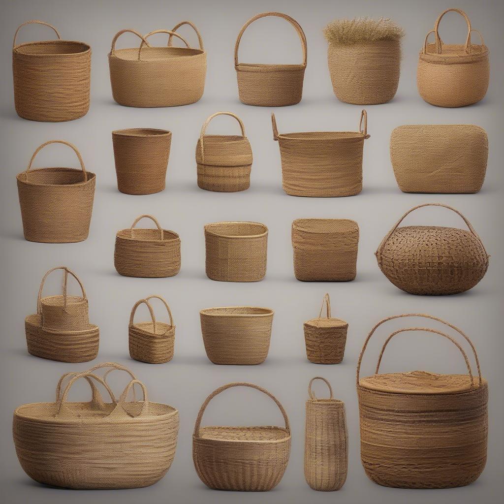 Different shapes and sizes of grass weave baskets demonstrating their versatility.