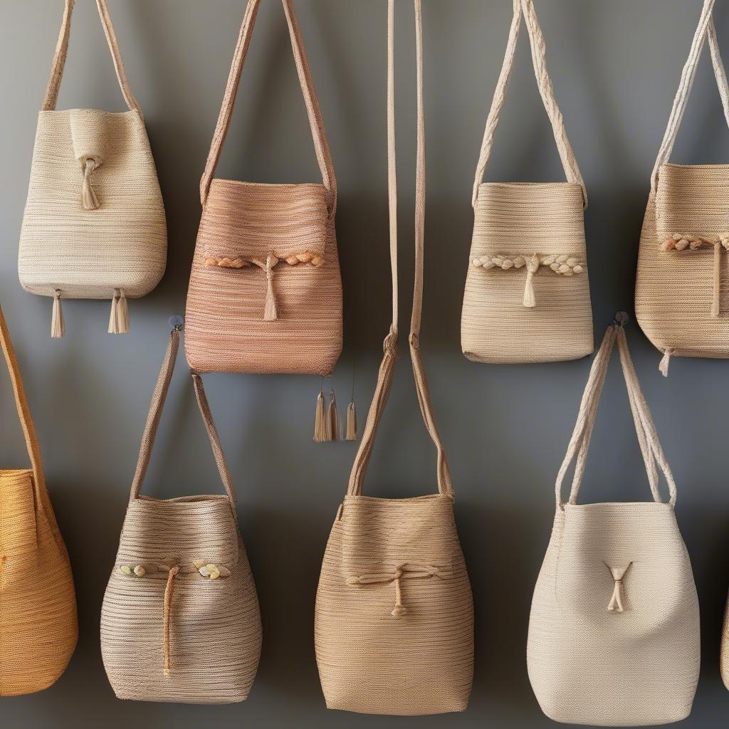 A collection of mango wood cross body bags showcasing different strap styles, materials, and colors.