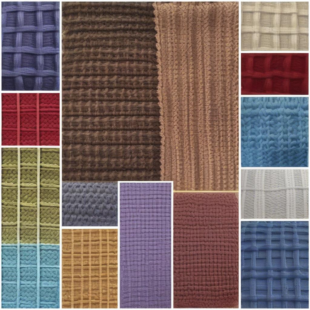 A collection of images showcasing different basket weave afghan patterns, highlighting variations in stitch combinations and design elements.