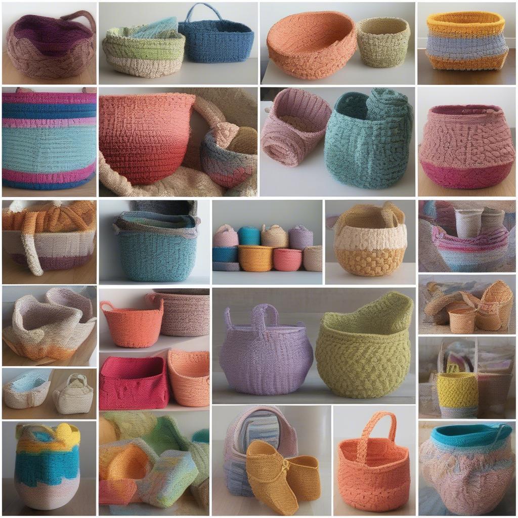 Different Sizes and Styles of Crochet Baskets Made with the Basket Weave Stitch