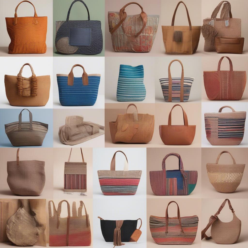 Different styles and materials of fair trade woven bags.