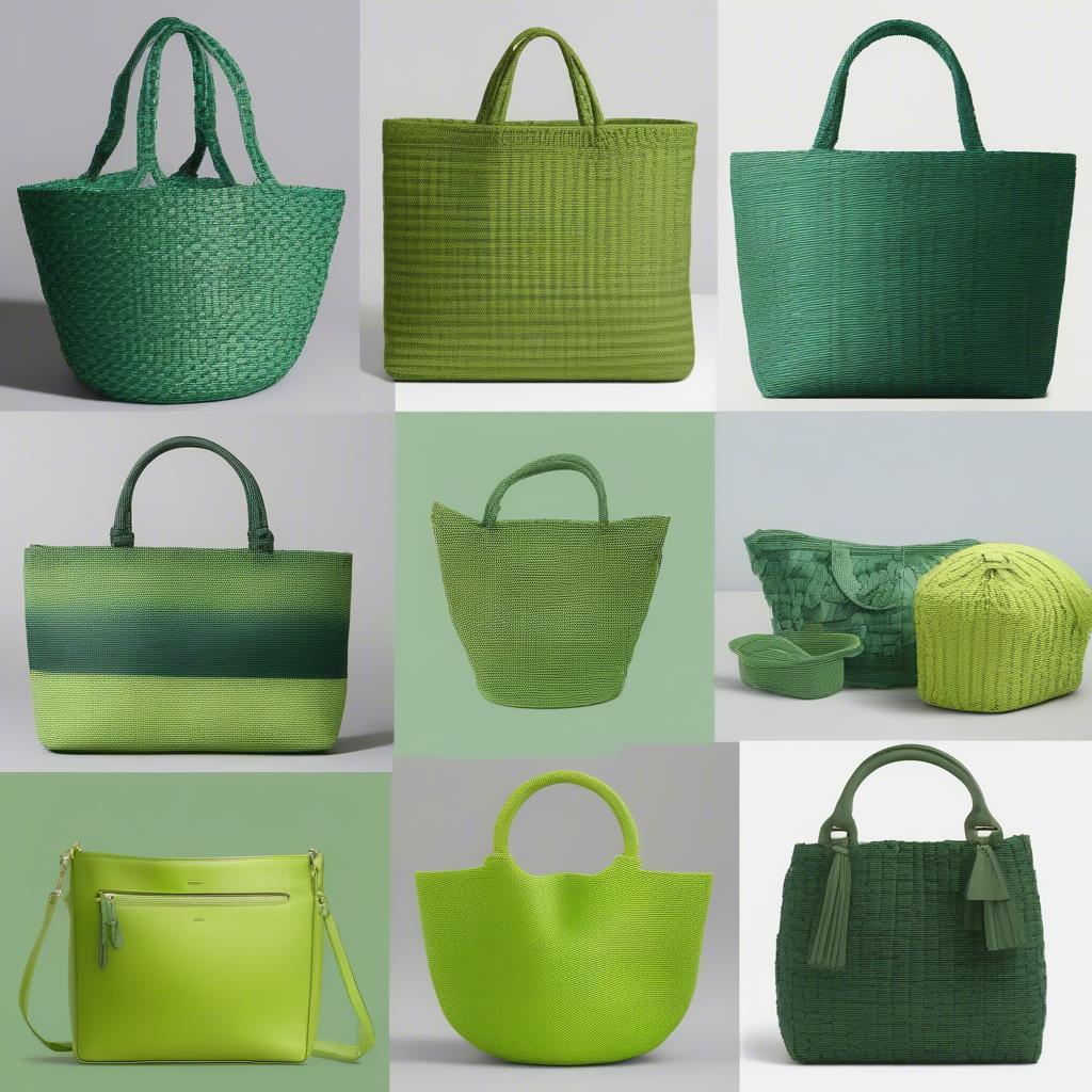 Variety of Green Woven Bags in Different Styles and Shades