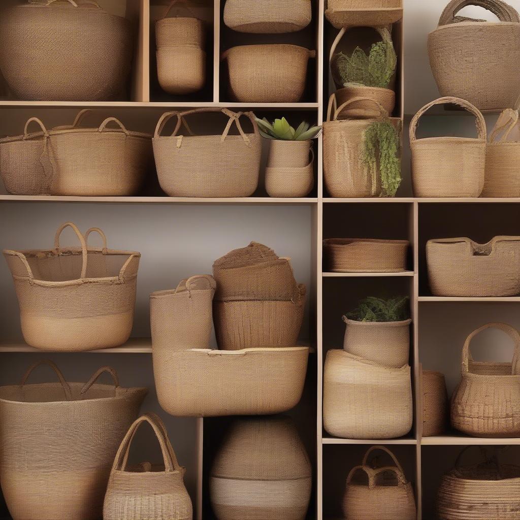 A collection of different types of hand weaved baskets, showcasing the diversity of materials, shapes, and styles.