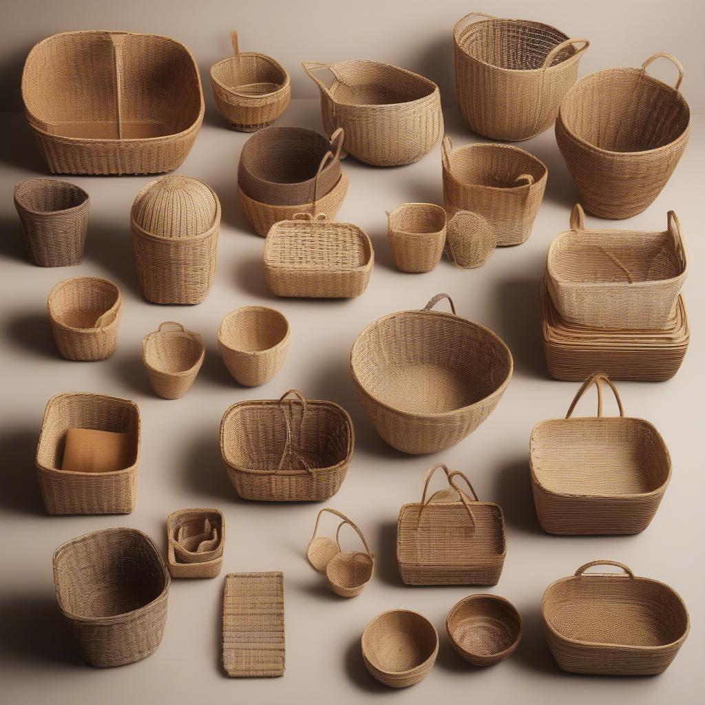 Different sizes, shapes, and materials of small y weave baskets