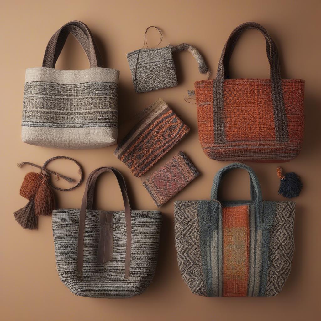 Different styles of woven wool tote bags