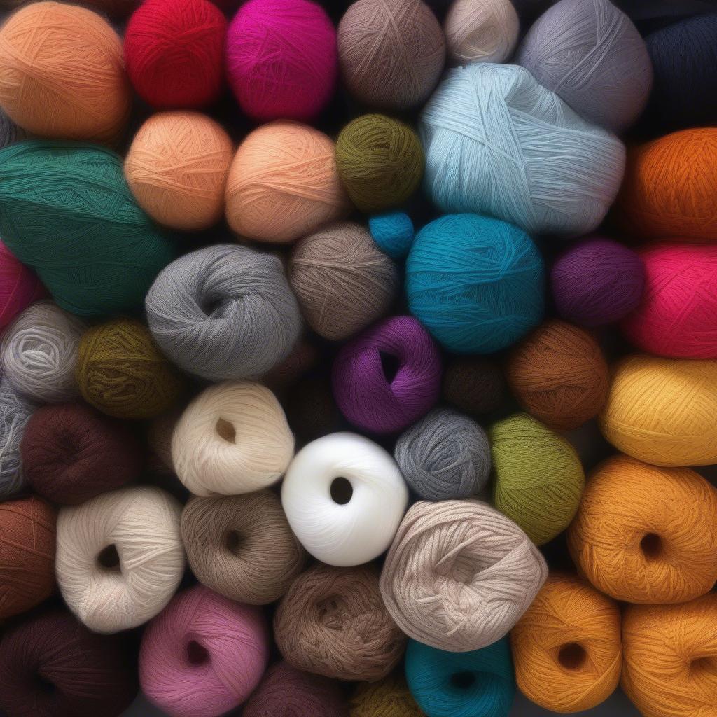 Assortment of different yarn types for crochet projects