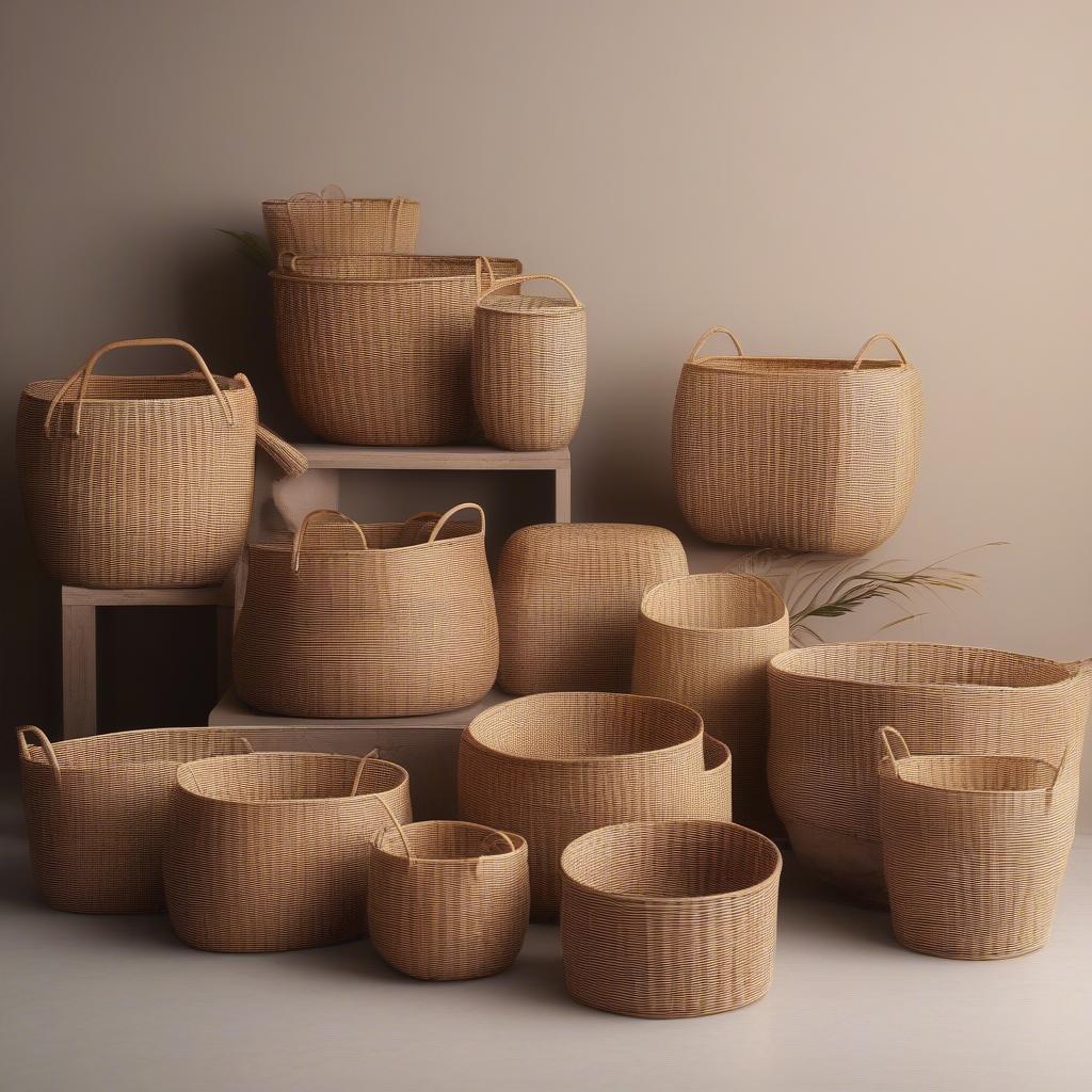 A collection of various rattan weave baskets in different shapes, sizes, and weave patterns showcasing their versatility and diverse applications.