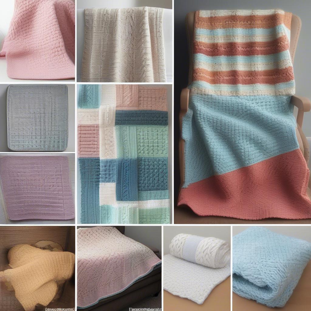 Different baby blanket patterns featuring the basket weave stitch