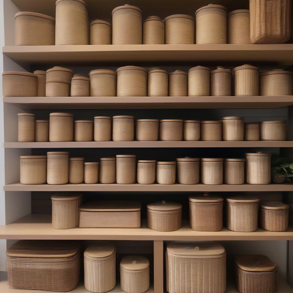 Various Basket Weave Canisters on Display