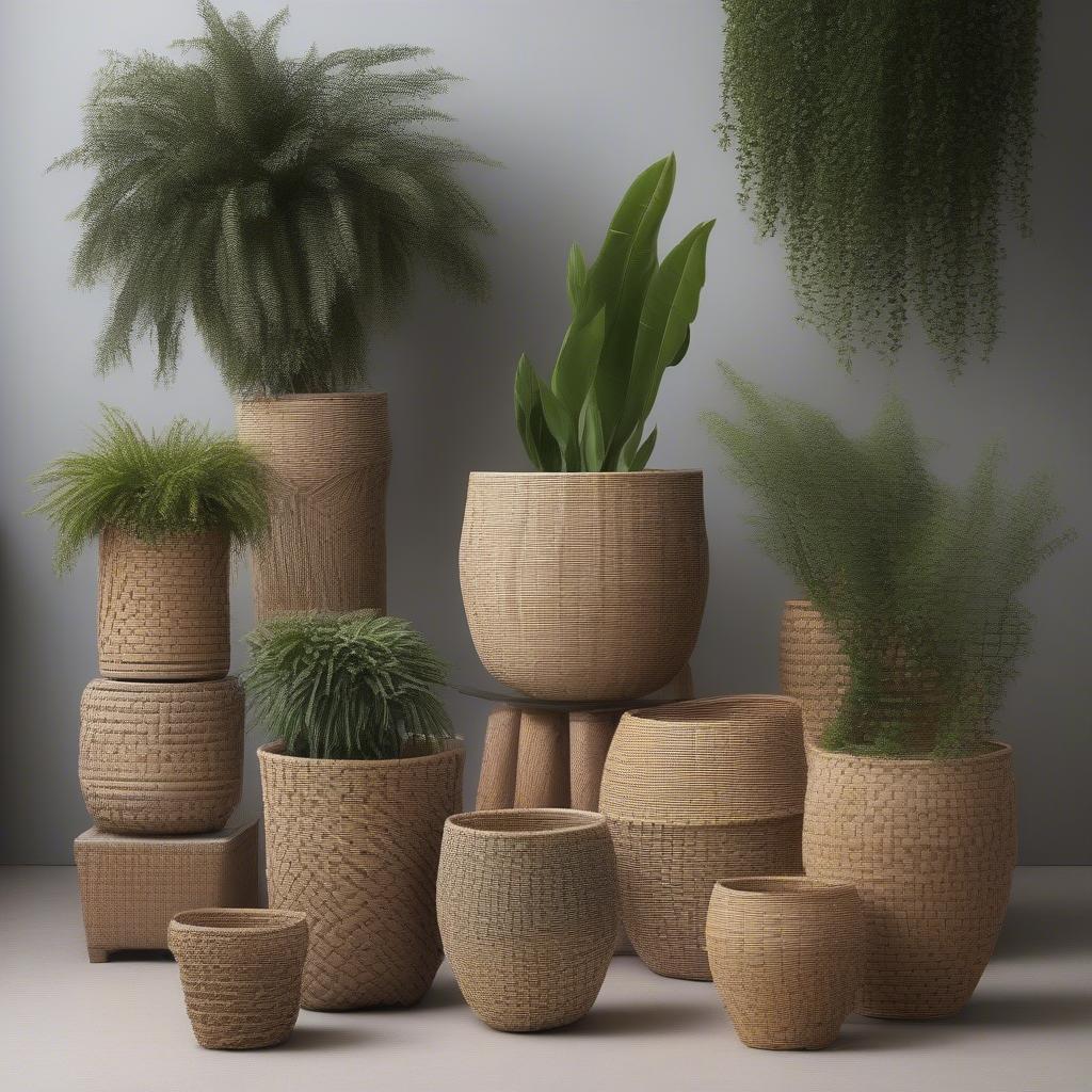 Different Sizes and Styles of Basket Weave Plant Pots