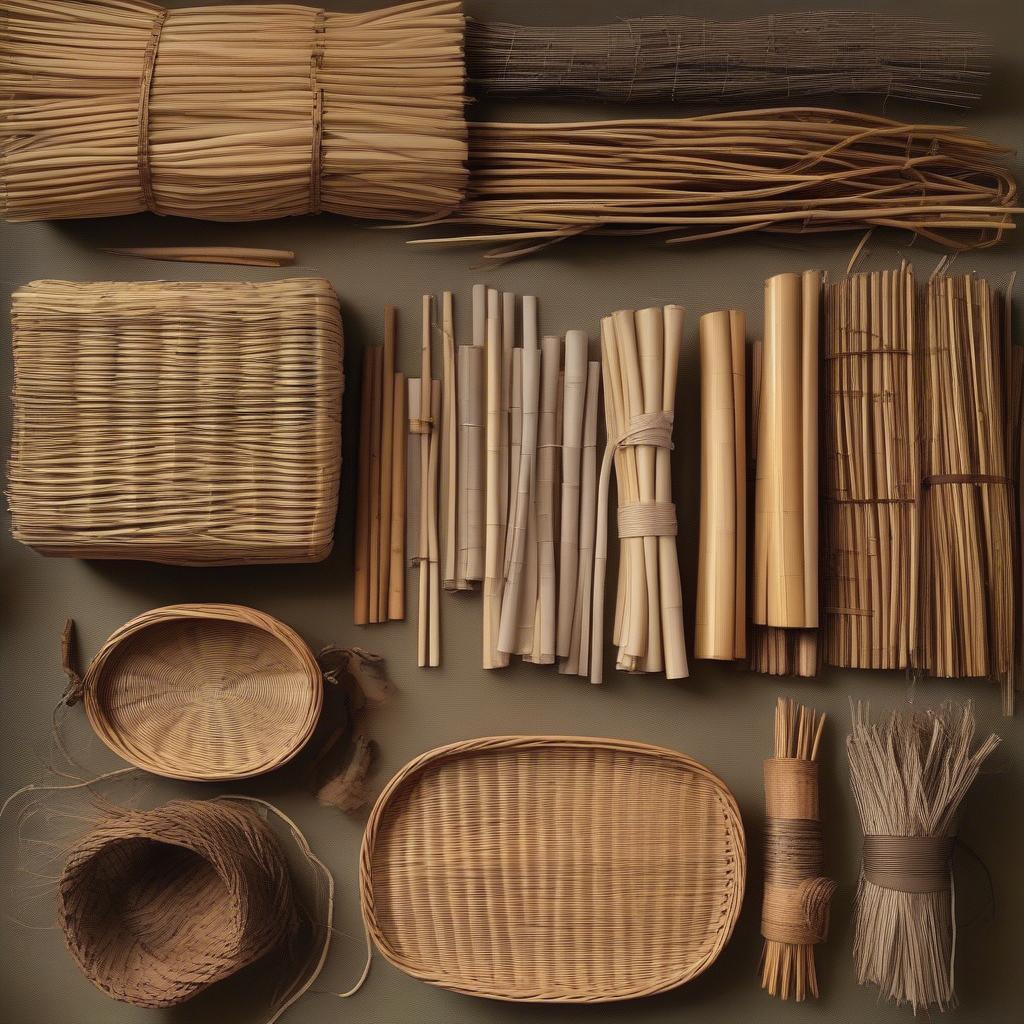 Various basket weaving materials: Reed, willow, and pine needles