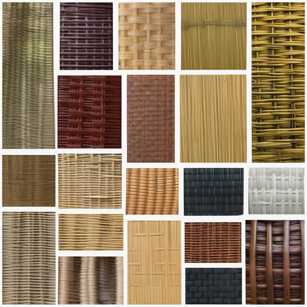 Different materials used for creating bucket weave chairs, including wicker, rattan, and synthetic options