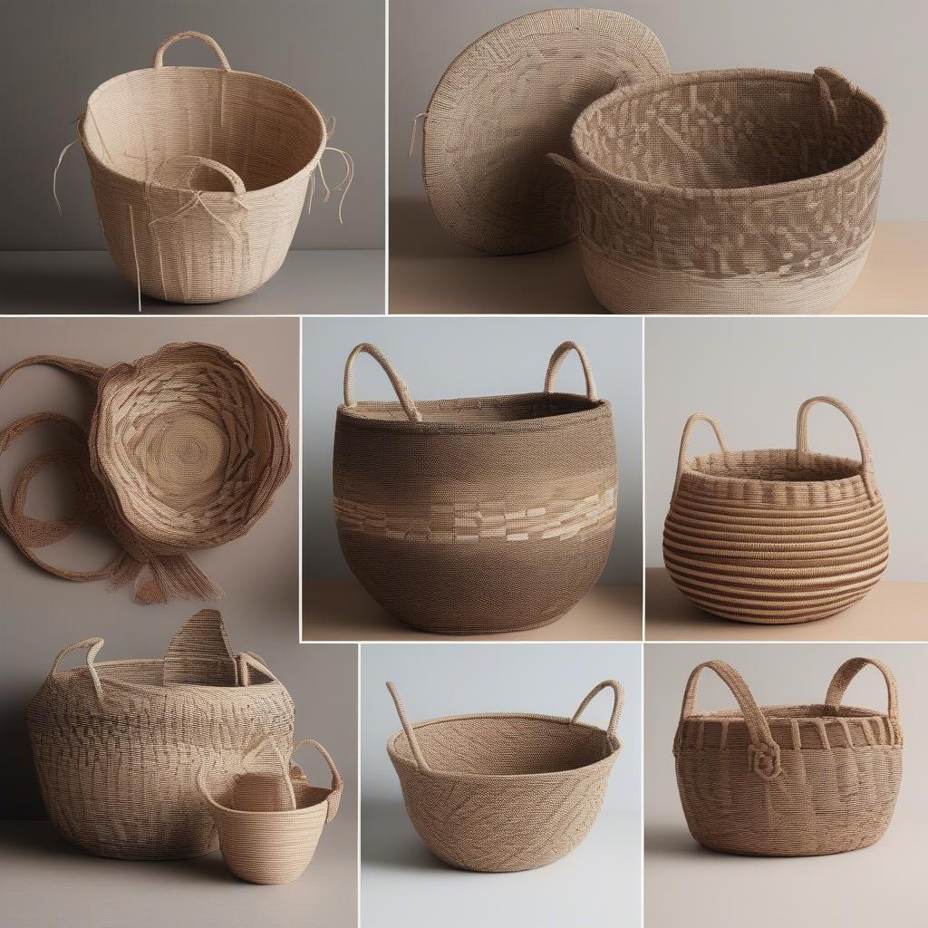 Various Finished Baskets of Different Shapes and Sizes