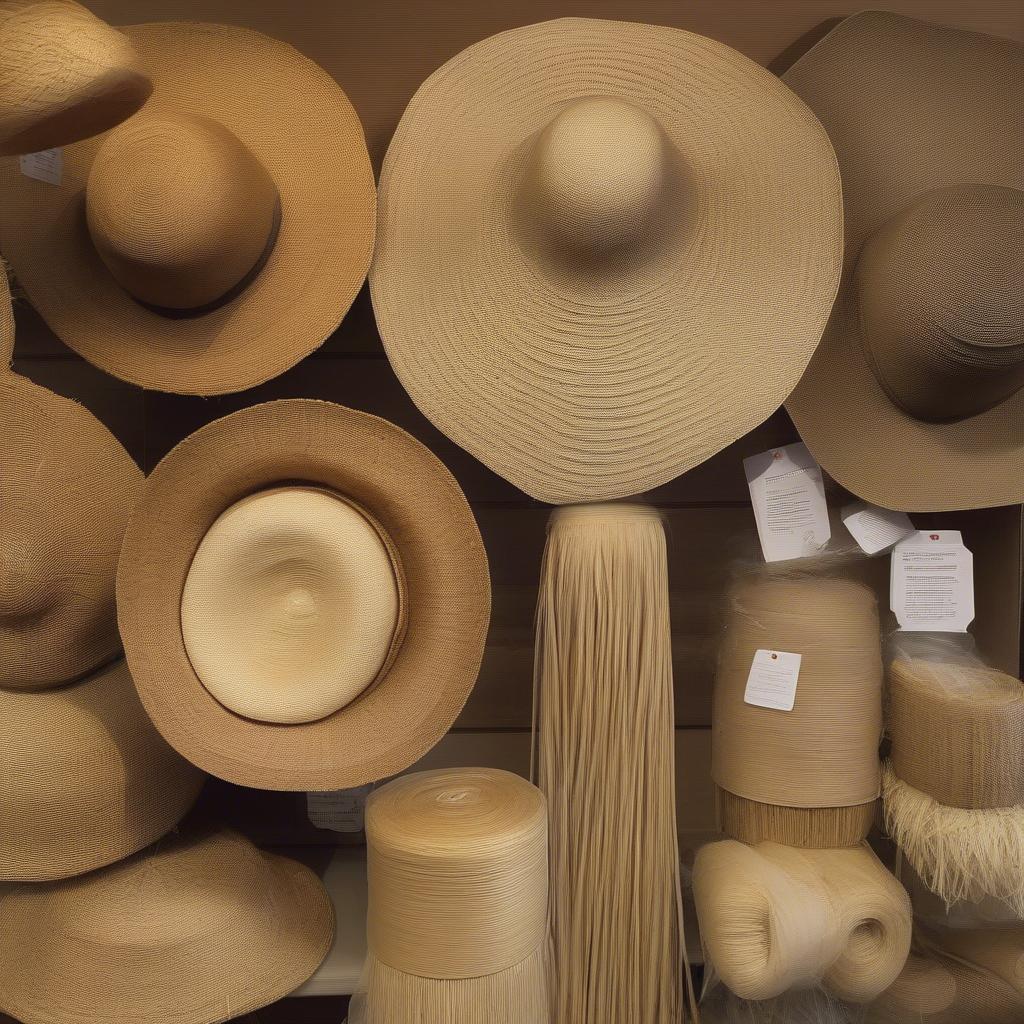 Various natural fibers used in crafting weave hats