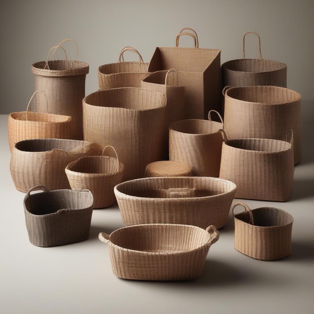 Examples of different paper basket shapes and sizes achievable through weaving