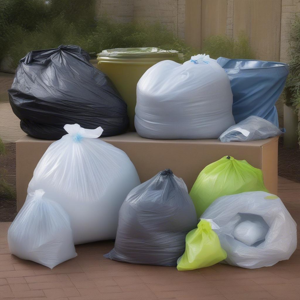 Different sizes of woven polypropylene trash bags demonstrating their versatility