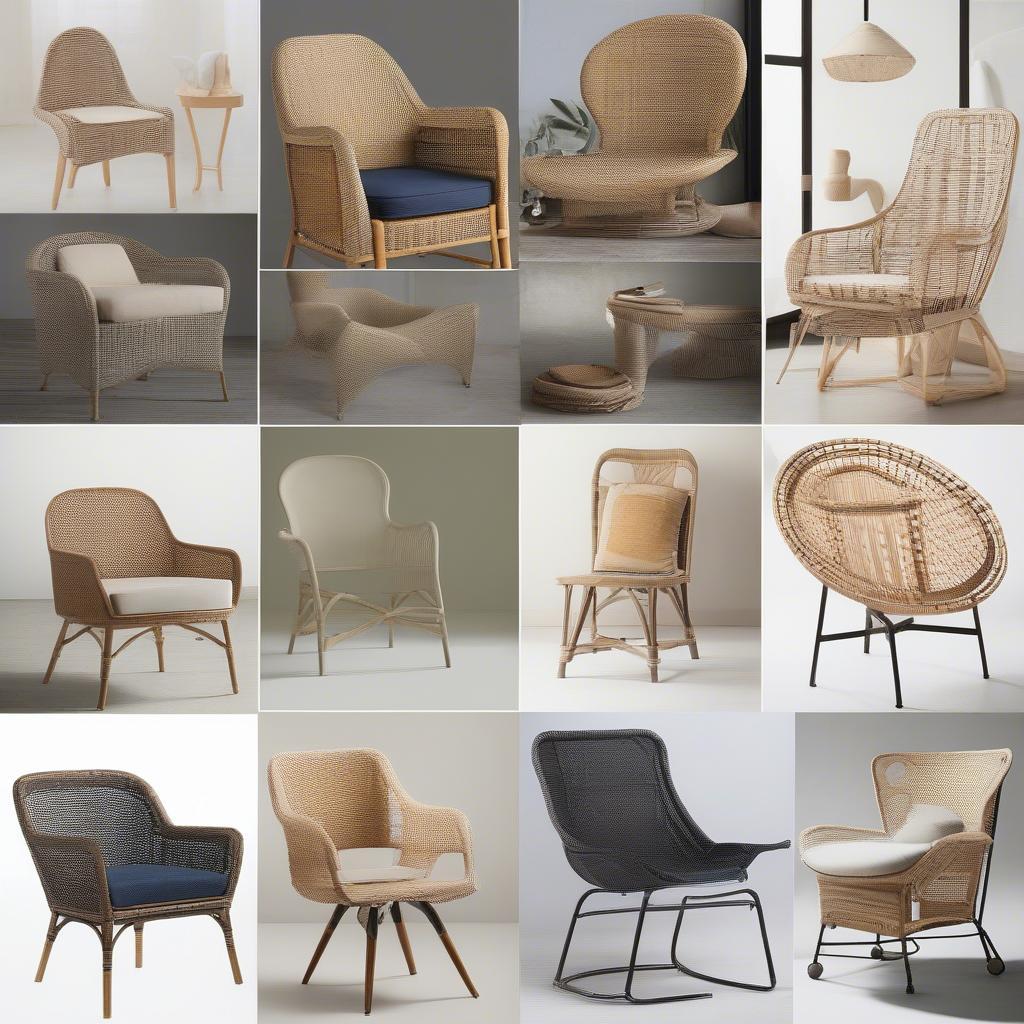 A variety of weave chairs showcasing different styles, materials, and weaving techniques.