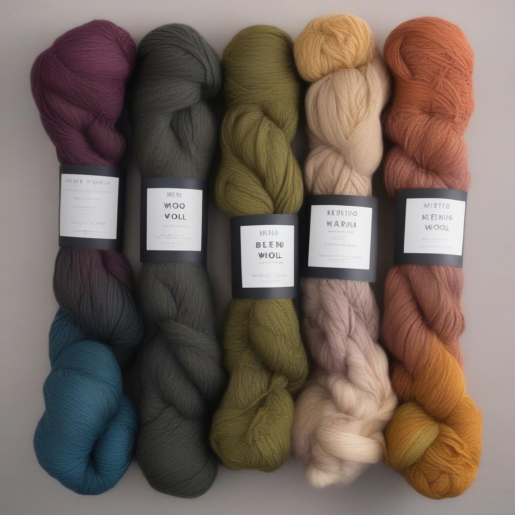 Different types of yarn suitable for a baby blanket, including merino wool, acrylic, and cotton blends