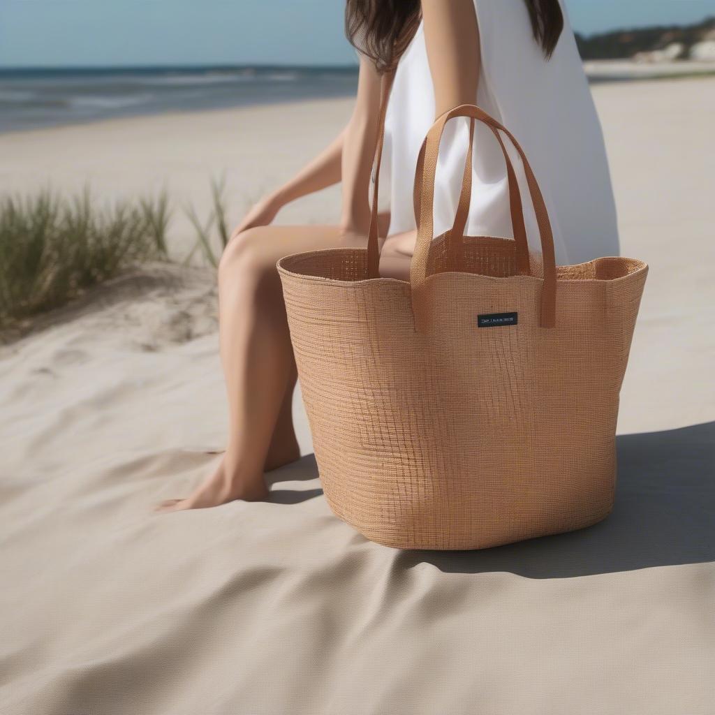 Versatile Basket Weave Tote Bags in Different Settings