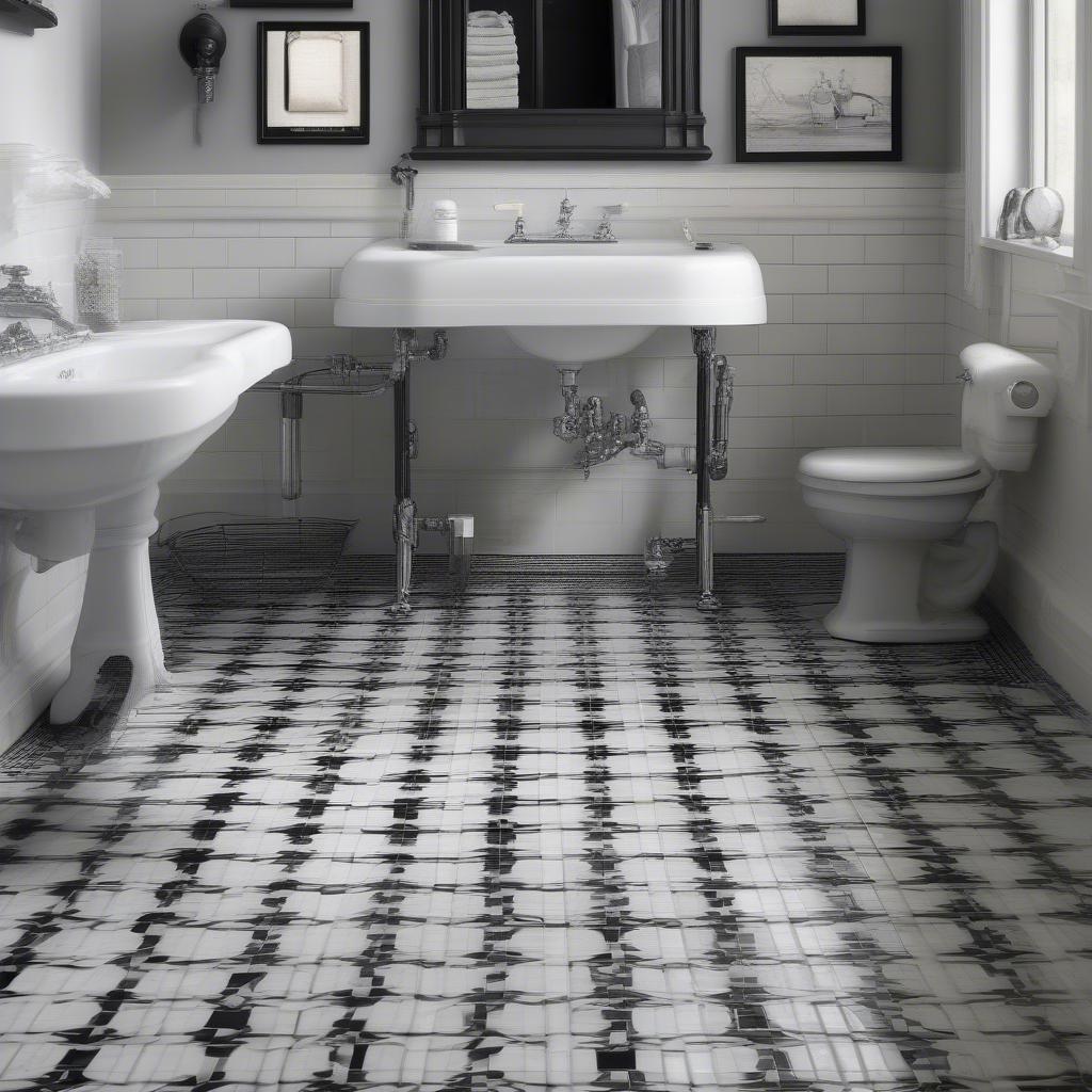 Vintage Basket Weave Floor Tile in a Bathroom Setting