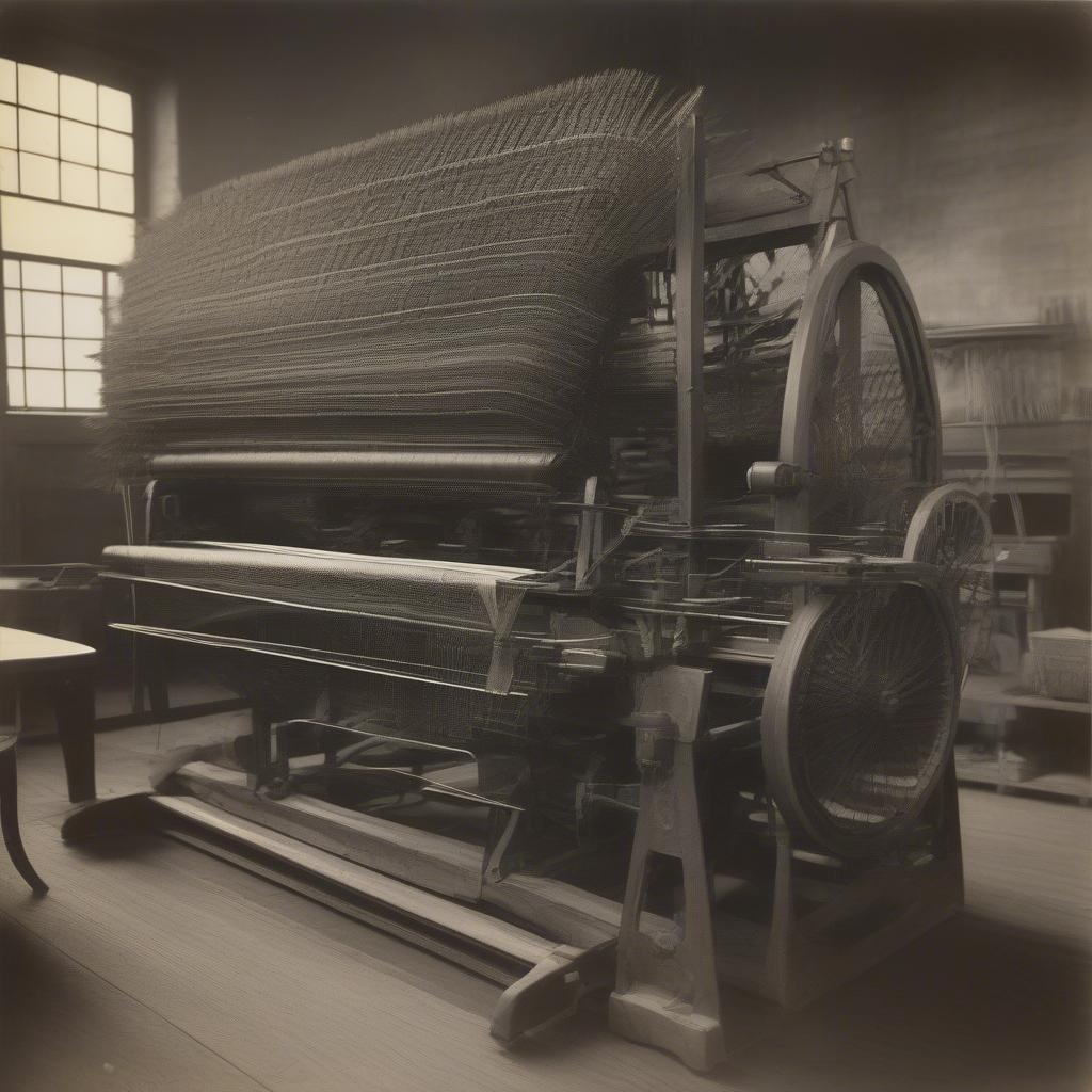 Vintage basket weaving machine demonstrating early industrialization of the craft