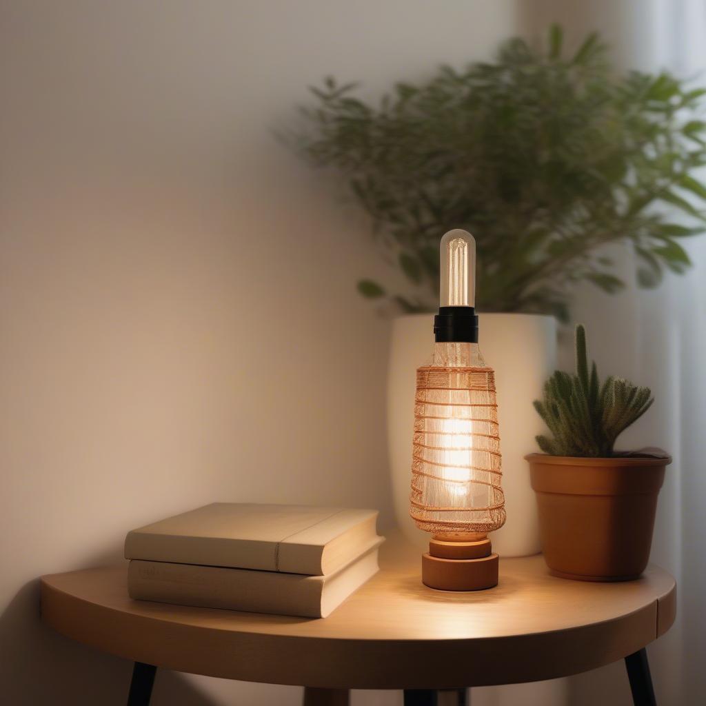 Vintage Dimmable Table Lamp with Bare Bulb Woven Cord