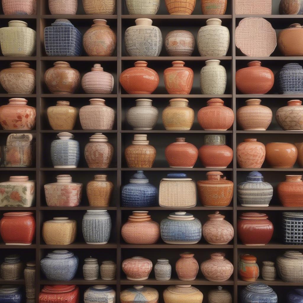 A Collection of Vintage Japan Basket Weave Ceramic Cookie Jars