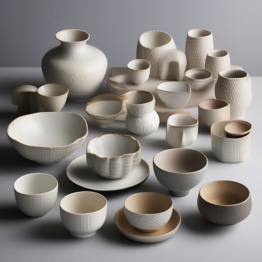 Collection of Vintage Japanese Porcelain with Basket Weave Texture