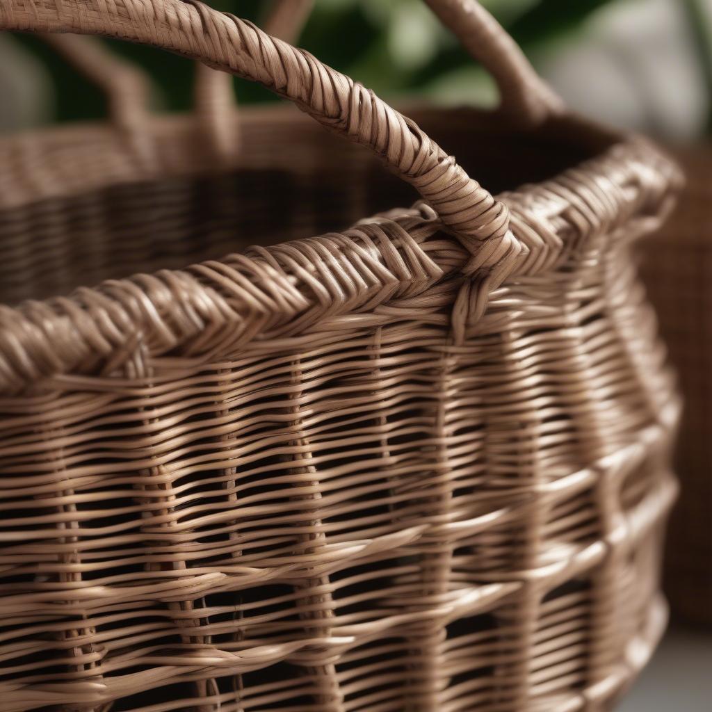 Vintage Rattan and Wicker Basket with Metal Details