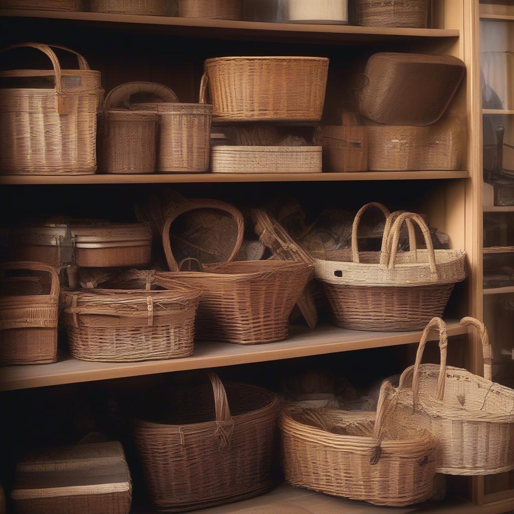 Vintage Wicker Baskets Displayed in an Antique Shop