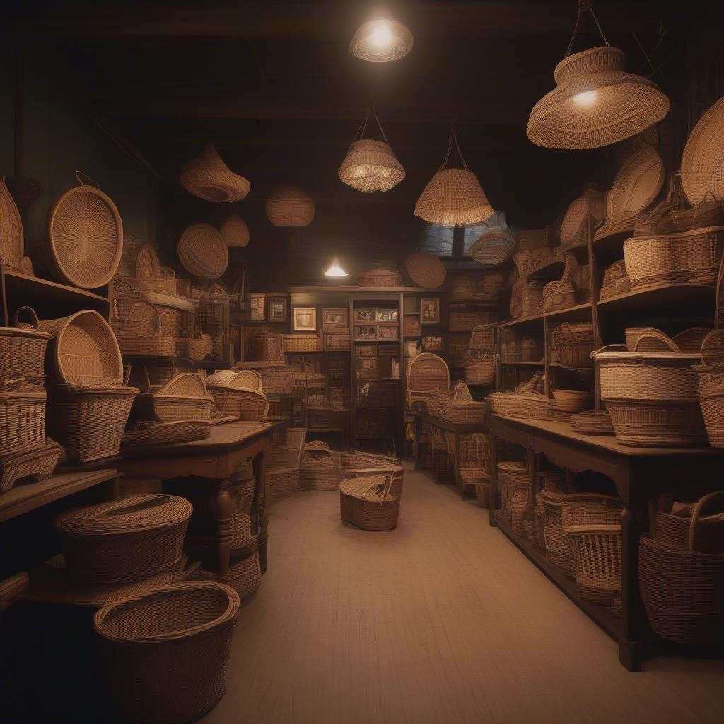 Vintage Wicker Baskets in an Antique Shop