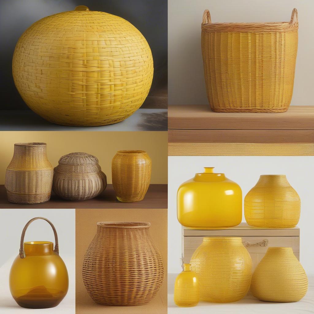 Vintage Yellow Glass Basket Weave Patterns in Different Styles